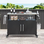 Isla de cocina exterior con encimera de acero inoxidable, mesa para parrilla de metal con gabinete de almacenamiento - N/A