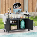 Isla de cocina exterior con encimera de acero inoxidable, mesa para parrilla de metal con gabinete de almacenamiento - N/A