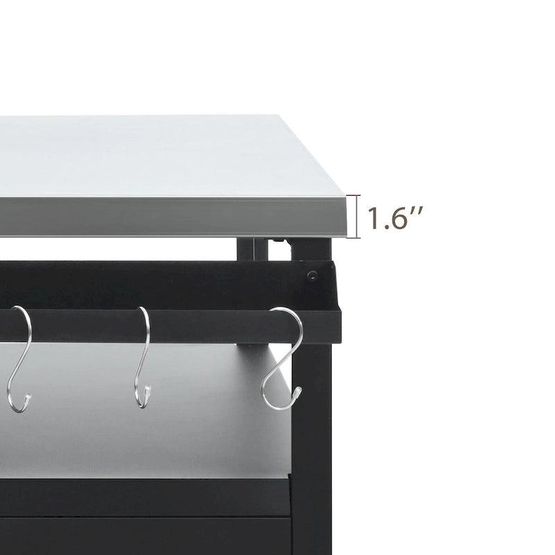 Isla de cocina exterior con encimera de acero inoxidable, mesa para parrilla de metal con gabinete de almacenamiento - N/A