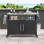 Isla de cocina exterior con encimera de acero inoxidable, mesa para parrilla de metal con gabinete de almacenamiento - N/A