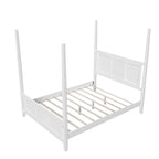 Cama de poste Queen, marco de madera tradicional, diseño de rejilla horizontal, blanca