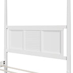 Cama de poste Queen, marco de madera tradicional, diseño de rejilla horizontal, blanca