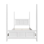 Cama de poste Queen, marco de madera tradicional, diseño de rejilla horizontal, blanca