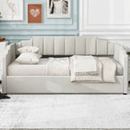 Canapé tapizado con almacenaje inferior, tamaño completo, beige