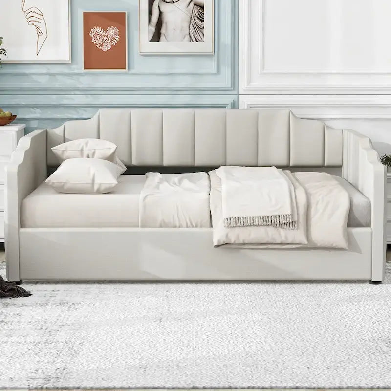 Canapé tapizado con almacenaje inferior, tamaño completo, beige