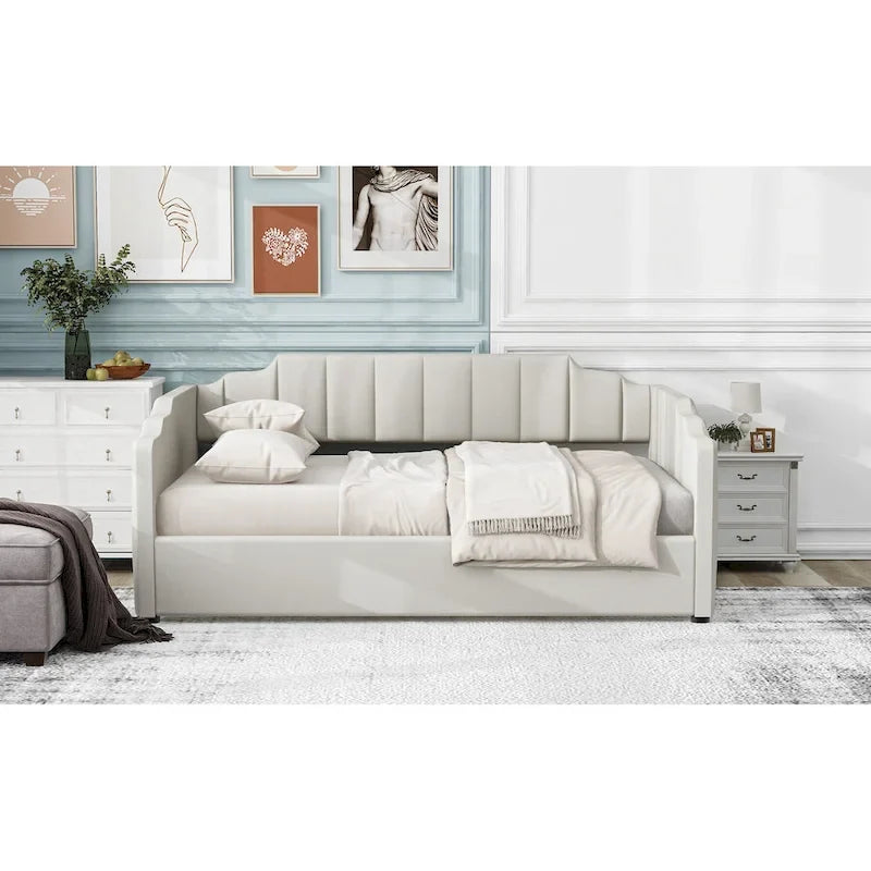 Canapé tapizado con almacenaje inferior, tamaño completo, beige