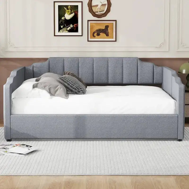 Canapé tapizado con almacenaje inferior, tamaño completo, beige