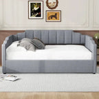 Canapé tapizado con almacenaje inferior, tamaño completo, beige