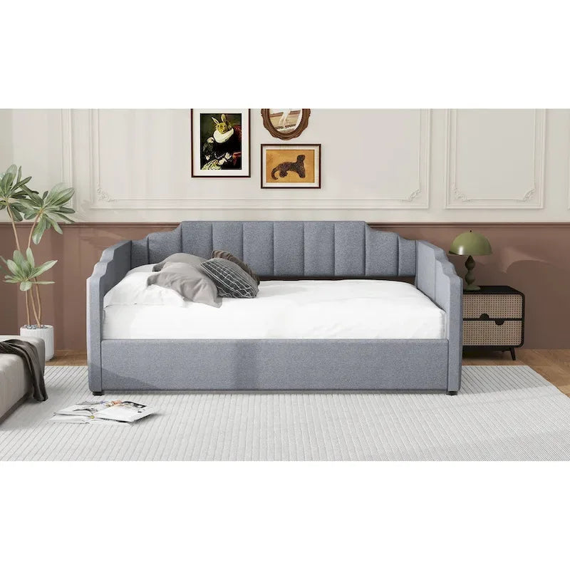 Canapé tapizado con almacenaje inferior, tamaño completo, beige