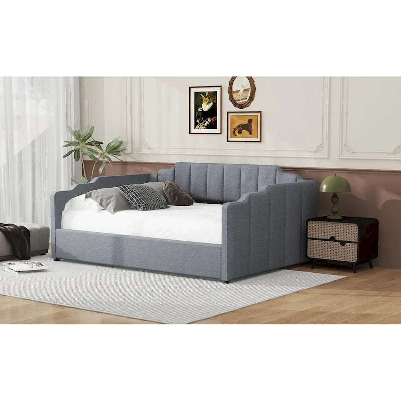 Canapé tapizado con almacenaje inferior, tamaño completo, beige