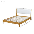 Cama Queen de Madera de Caucho, Cama de Madera Maciza con Cabecero Tapizado