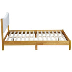 Cama Queen de Madera de Caucho, Cama de Madera Maciza con Cabecero Tapizado