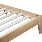 Cama Queen de Madera de Caucho, Cama de Madera Maciza con Cabecero Tapizado