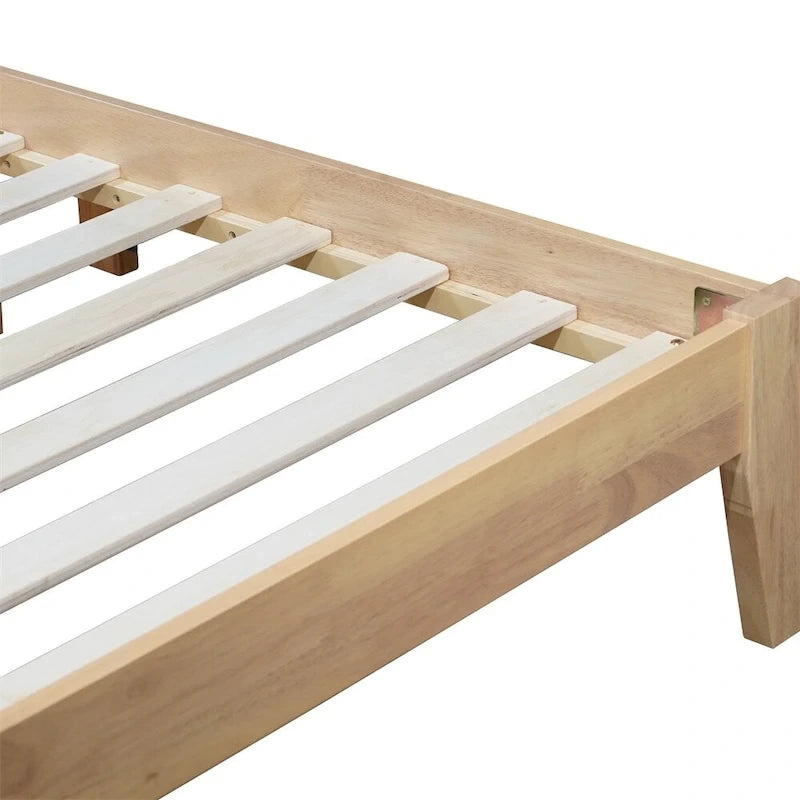 Cama Queen de Madera de Caucho, Cama de Madera Maciza con Cabecero Tapizado