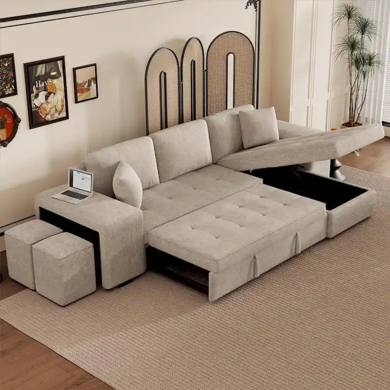 Sofá seccional moderno en L de 3 plazas y reversible, sofá cama extraíble con chaise longue de almacenamiento