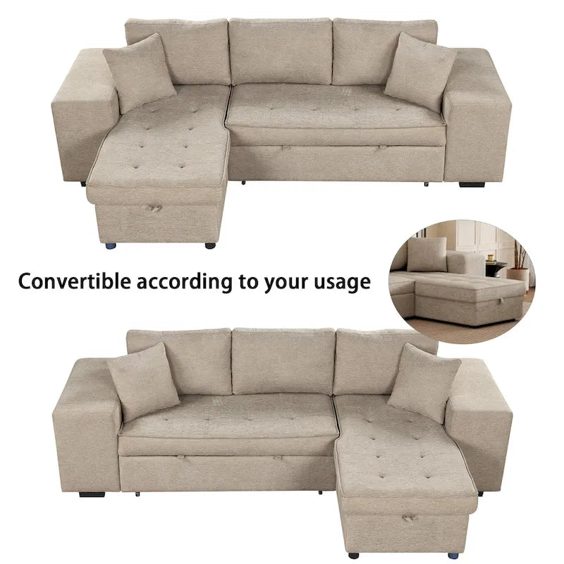 Sofá seccional moderno en L de 3 plazas y reversible, sofá cama extraíble con chaise longue de almacenamiento