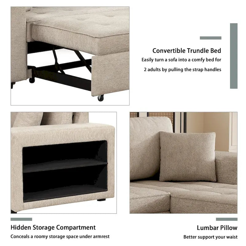Sofá seccional moderno en L de 3 plazas y reversible, sofá cama extraíble con chaise longue de almacenamiento