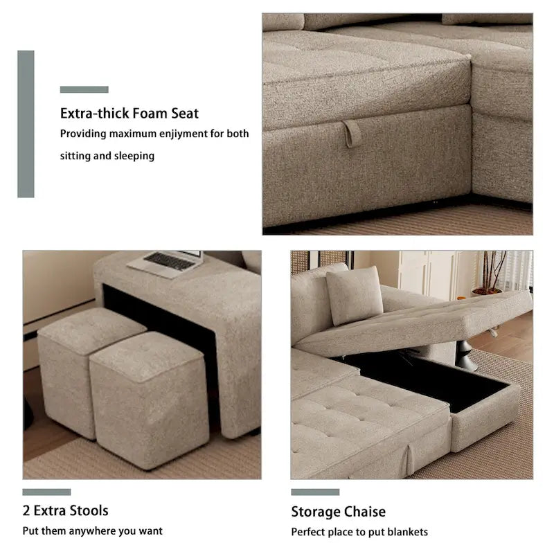 Sofá seccional moderno en L de 3 plazas y reversible, sofá cama extraíble con chaise longue de almacenamiento