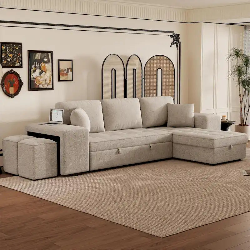 Sofá seccional moderno en L de 3 plazas y reversible, sofá cama extraíble con chaise longue de almacenamiento