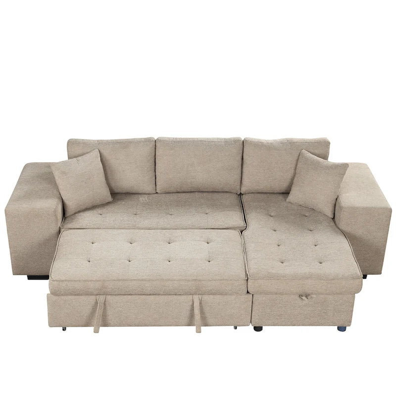 Sofá seccional moderno en L de 3 plazas y reversible, sofá cama extraíble con chaise longue de almacenamiento