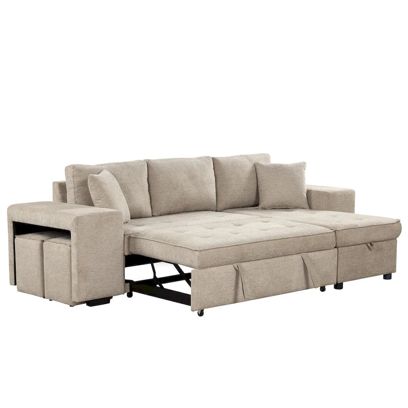 Sofá seccional moderno en L de 3 plazas y reversible, sofá cama extraíble con chaise longue de almacenamiento