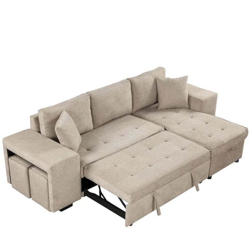 Sofá seccional moderno en L de 3 plazas y reversible, sofá cama extraíble con chaise longue de almacenamiento