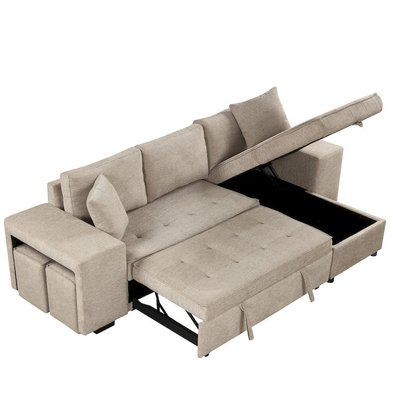 Sofá seccional moderno en L de 3 plazas y reversible, sofá cama extraíble con chaise longue de almacenamiento