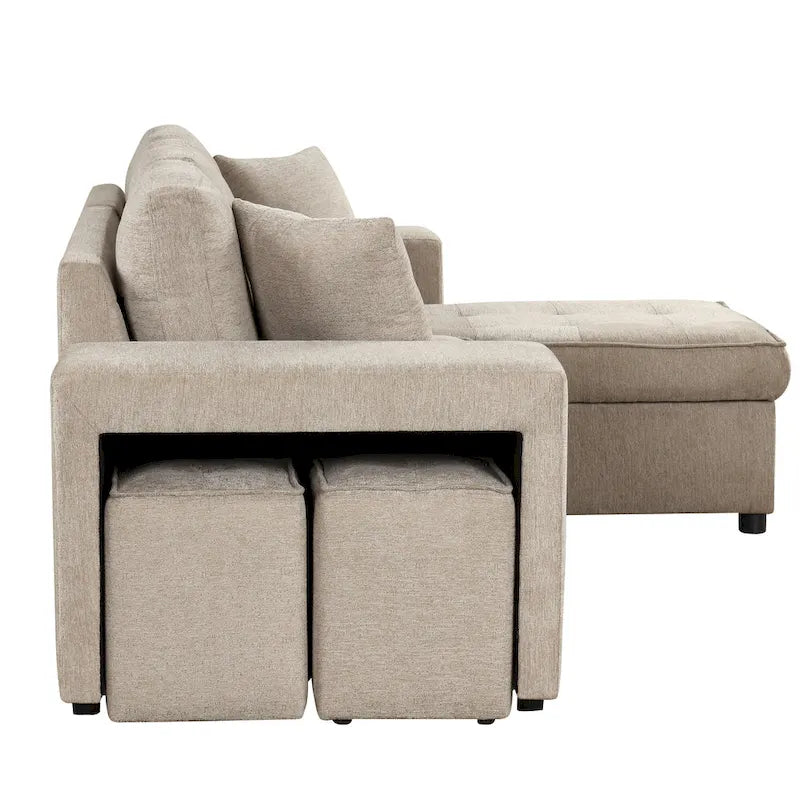 Sofá seccional moderno en L de 3 plazas y reversible, sofá cama extraíble con chaise longue de almacenamiento