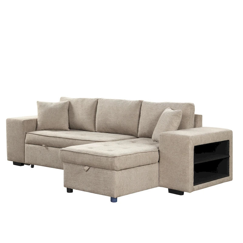 Sofá seccional moderno en L de 3 plazas y reversible, sofá cama extraíble con chaise longue de almacenamiento