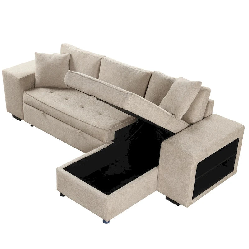 Sofá seccional moderno en L de 3 plazas y reversible, sofá cama extraíble con chaise longue de almacenamiento