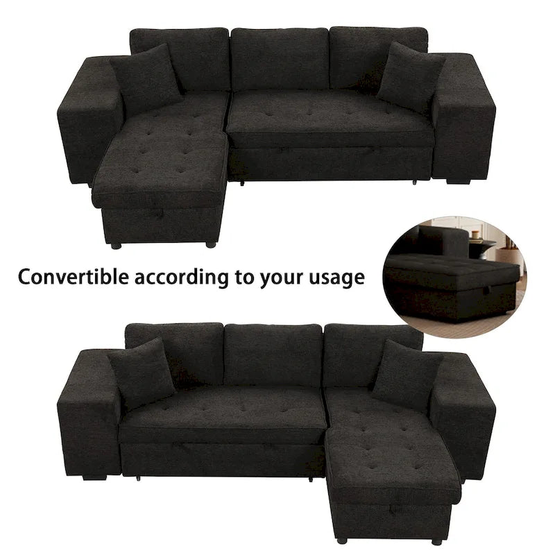 Sofá seccional moderno en L de 3 plazas y reversible, sofá cama extraíble con chaise longue de almacenamiento