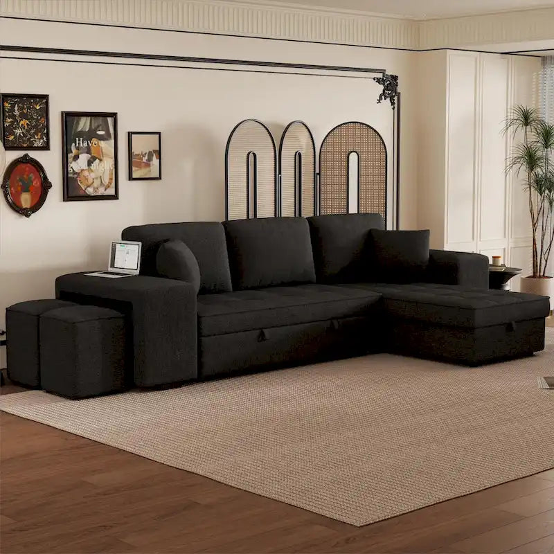 Sofá seccional moderno en L de 3 plazas y reversible, sofá cama extraíble con chaise longue de almacenamiento