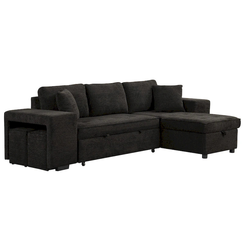 Sofá seccional moderno en L de 3 plazas y reversible, sofá cama extraíble con chaise longue de almacenamiento