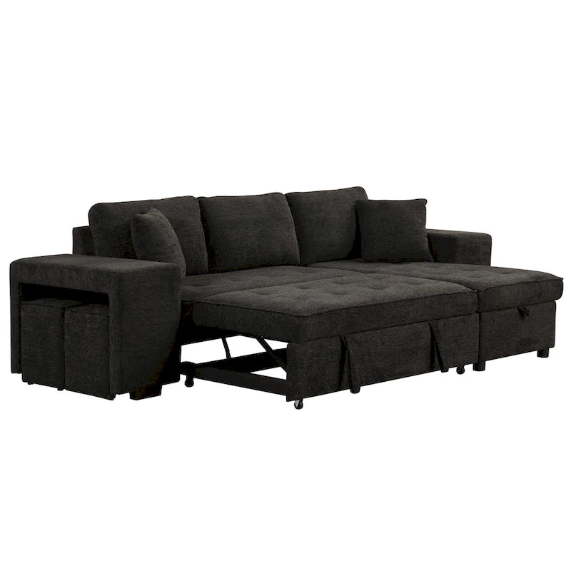Sofá seccional moderno en L de 3 plazas y reversible, sofá cama extraíble con chaise longue de almacenamiento