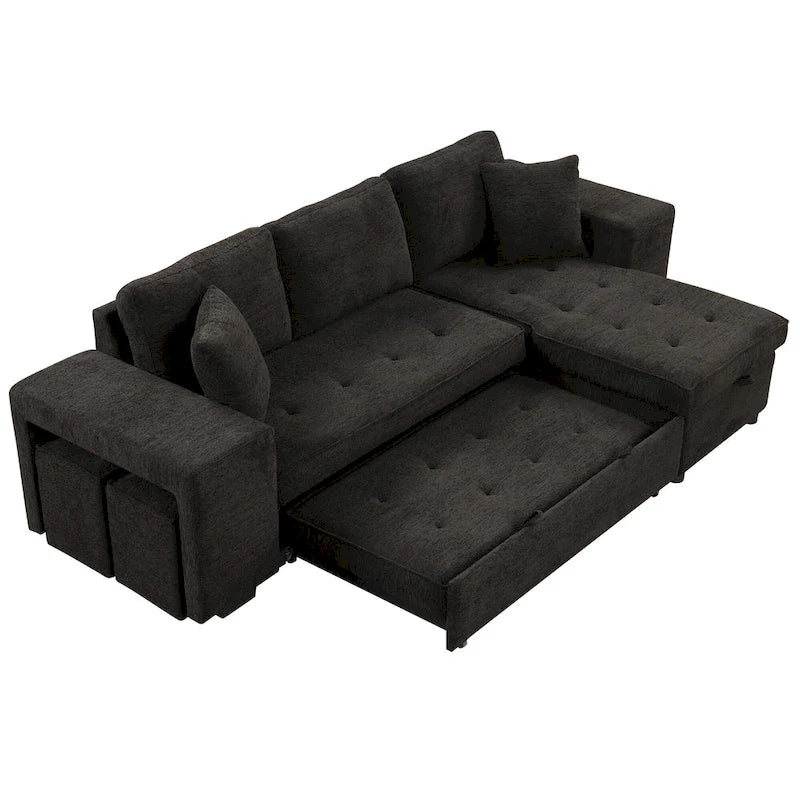 Sofá seccional moderno en L de 3 plazas y reversible, sofá cama extraíble con chaise longue de almacenamiento