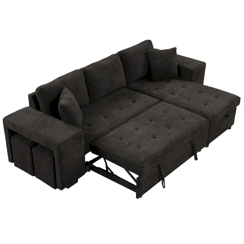 Sofá seccional moderno en L de 3 plazas y reversible, sofá cama extraíble con chaise longue de almacenamiento