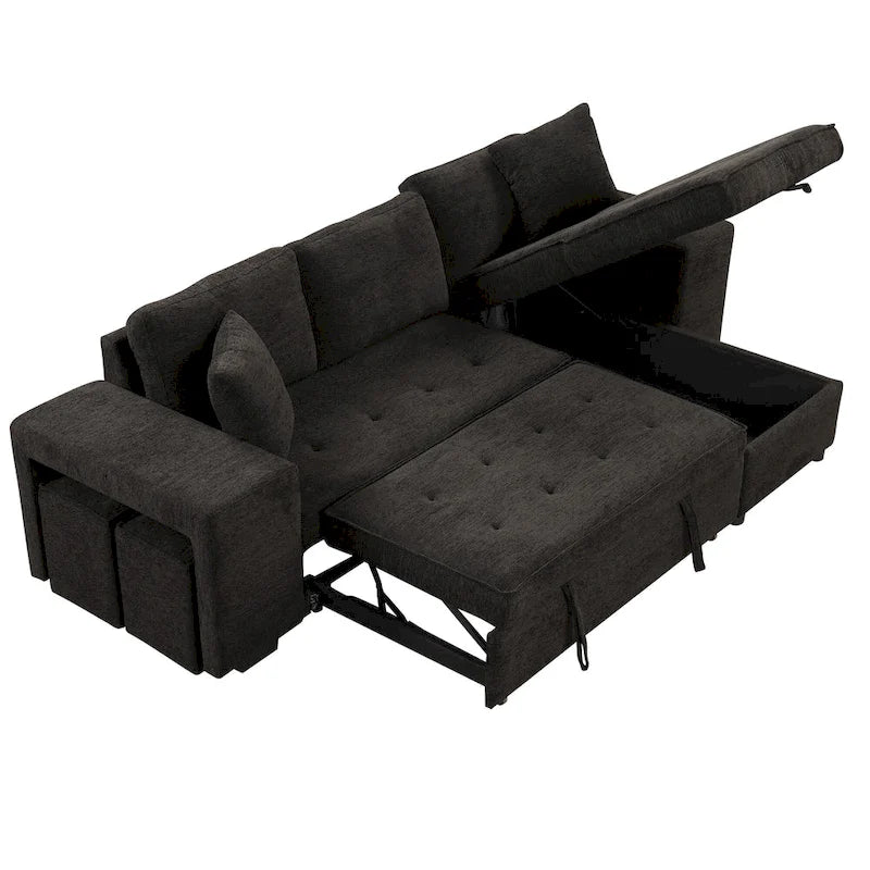 Sofá seccional moderno en L de 3 plazas y reversible, sofá cama extraíble con chaise longue de almacenamiento