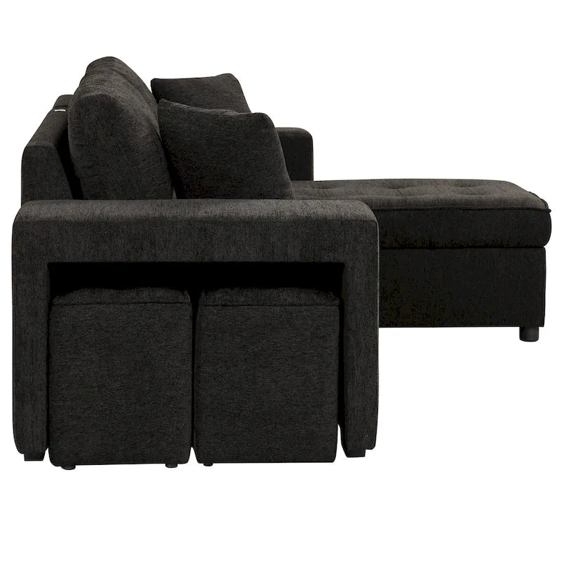 Sofá seccional moderno en L de 3 plazas y reversible, sofá cama extraíble con chaise longue de almacenamiento