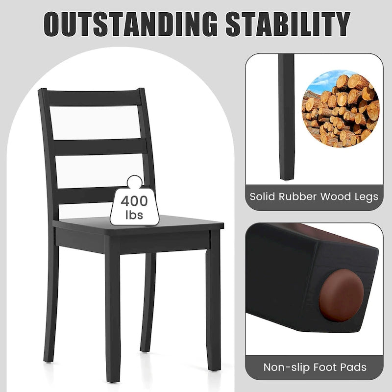 Sillas de comedor sin brazos, de respaldo de escalera y patas de madera maciza
