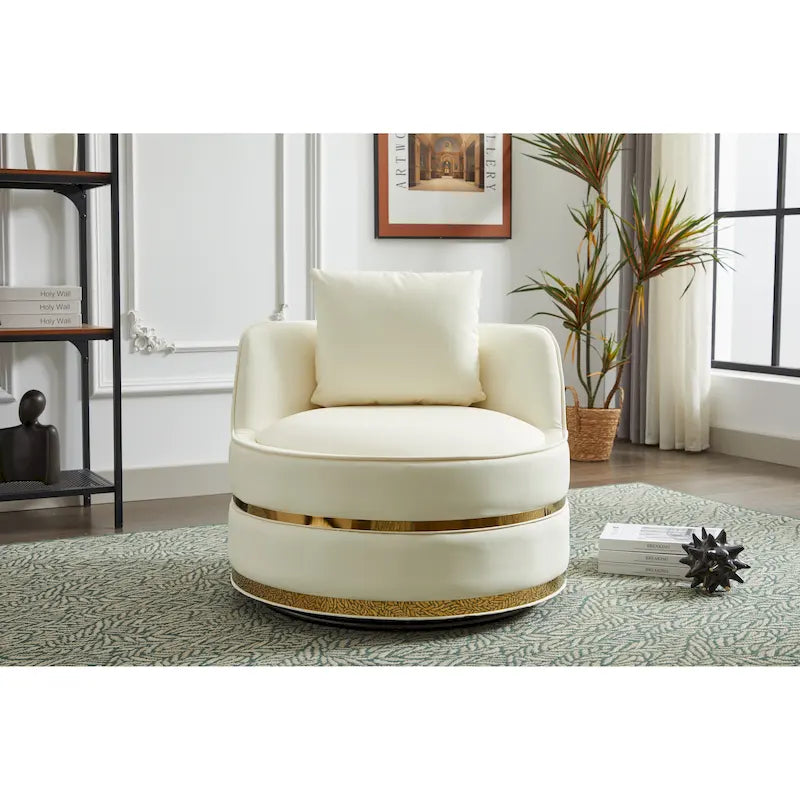 Sillón giratorio, sillón decorativo giratorio 360, sillón club de piel sintética tipo barril, sillón individual acolchado