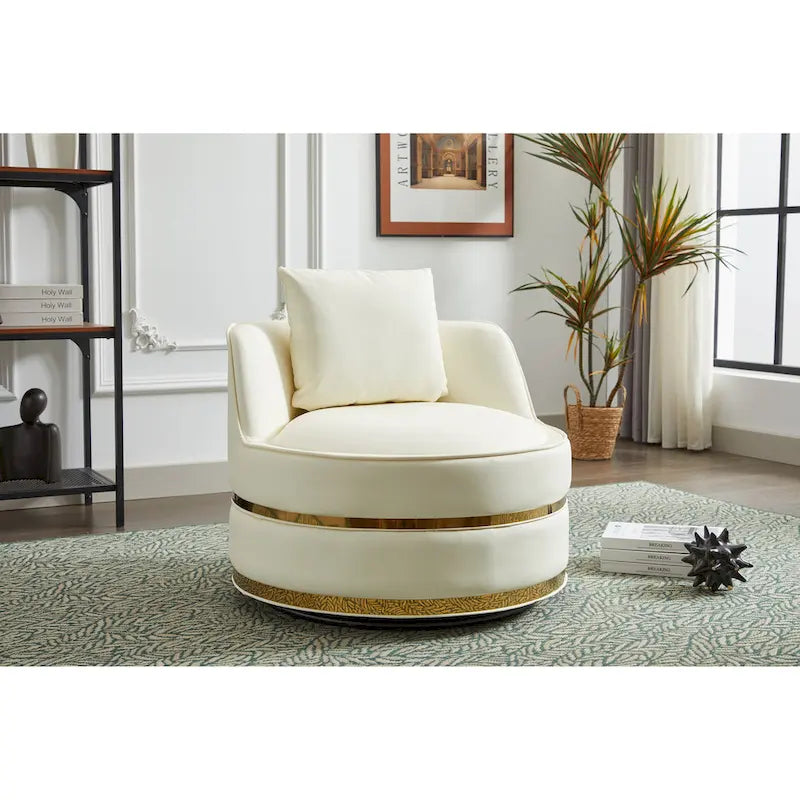 Sillón giratorio, sillón decorativo giratorio 360, sillón club de piel sintética tipo barril, sillón individual acolchado