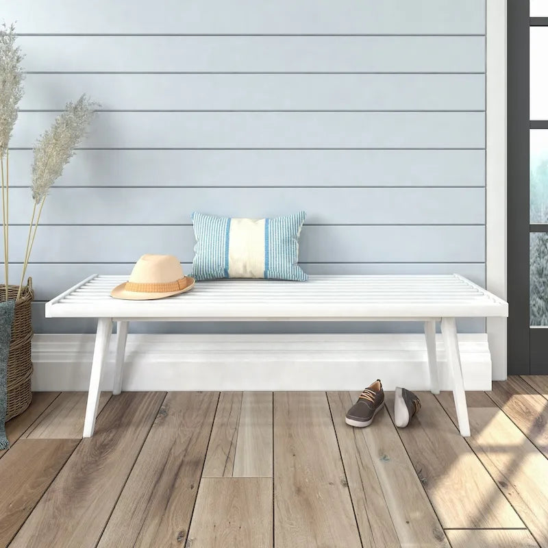 Banco doble de entrada de madera de mediados de siglo - 56.3 L x 16.5 W x 17.5 H