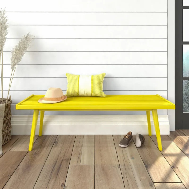 Banco doble de entrada de madera de mediados de siglo - 56.3 L x 16.5 W x 17.5 H