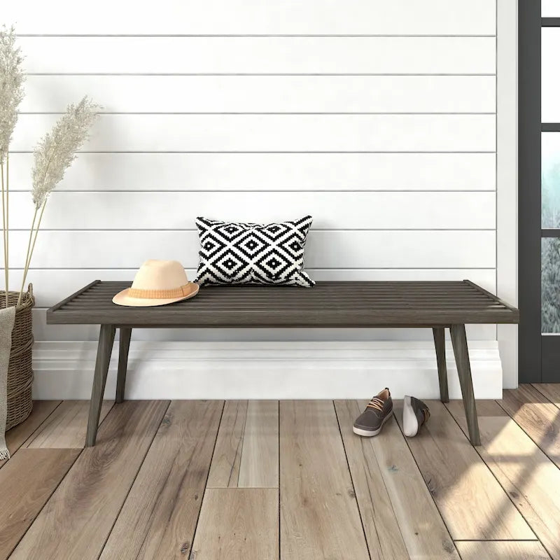 Banco doble de entrada de madera de mediados de siglo - 56.3 L x 16.5 W x 17.5 H