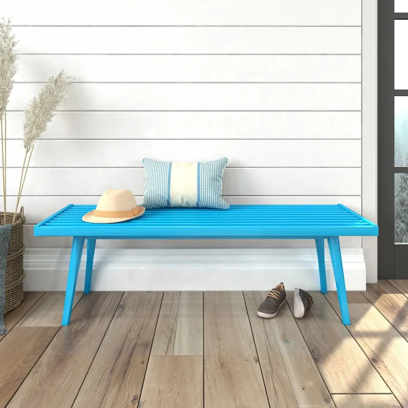 Banco doble de entrada de madera de mediados de siglo - 56.3 L x 16.5 W x 17.5 H