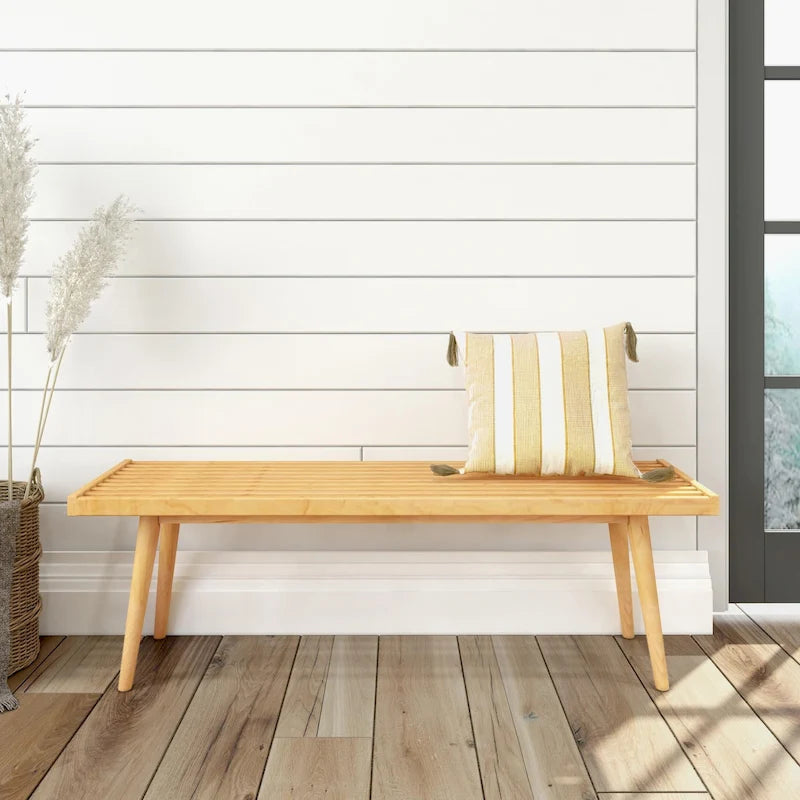 Banco doble de entrada de madera de mediados de siglo - 56.3 L x 16.5 W x 17.5 H