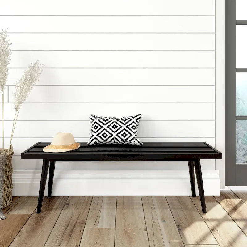 Banco doble de entrada de madera de mediados de siglo - 56.3 L x 16.5 W x 17.5 H