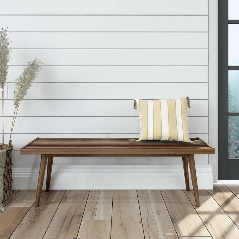 Banco doble de entrada de madera de mediados de siglo - 56.3 L x 16.5 W x 17.5 H