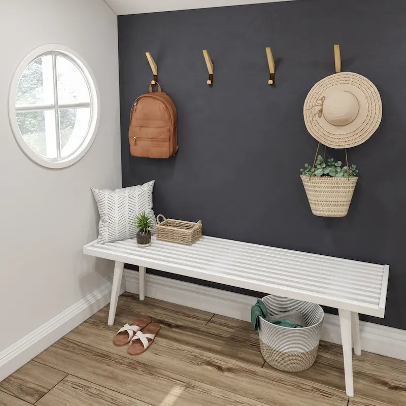 Banco doble de entrada de madera de mediados de siglo - 56.3 L x 16.5 W x 17.5 H