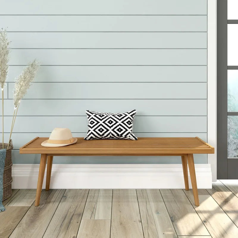 Banco doble de entrada de madera de mediados de siglo - 56.3 L x 16.5 W x 17.5 H